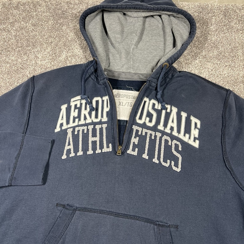 Vintage Y2K Aeropostale Athletics Men's XL Quarter Zip Hoodie Sweatshirt